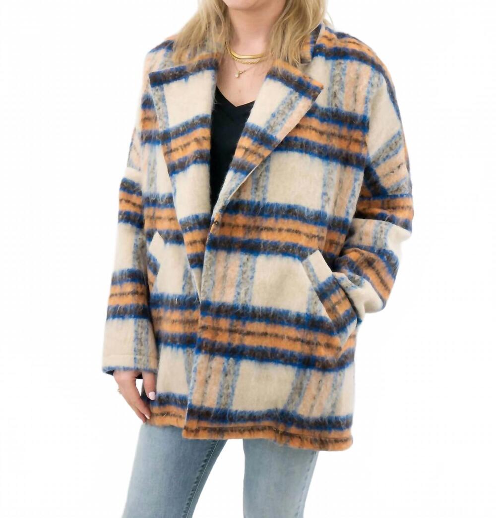 NEW DAVI & DANI plaid oversized fall jacket in orange